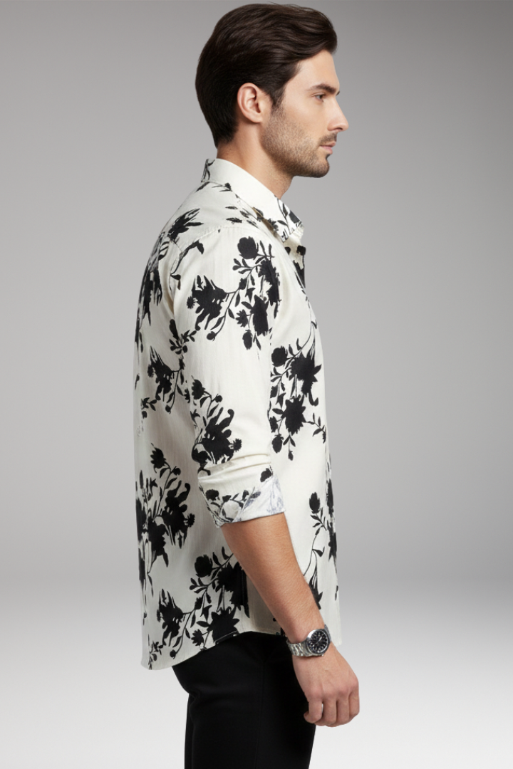 Men’s Shirt with Floral Print and Button Front