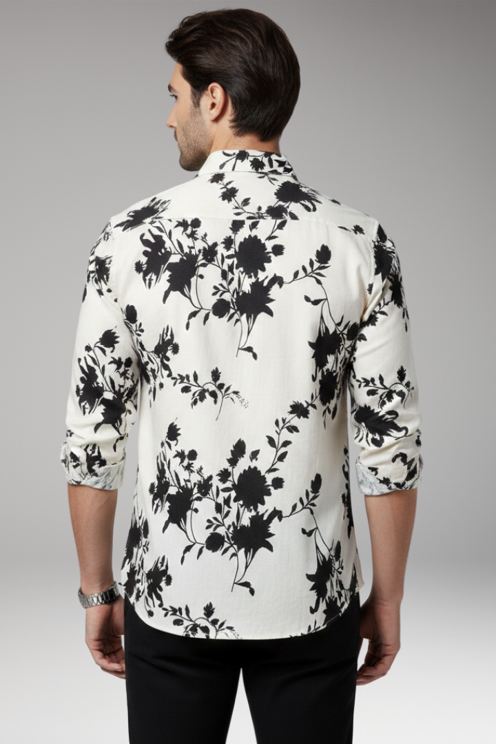Men’s Shirt with Floral Print and Button Front