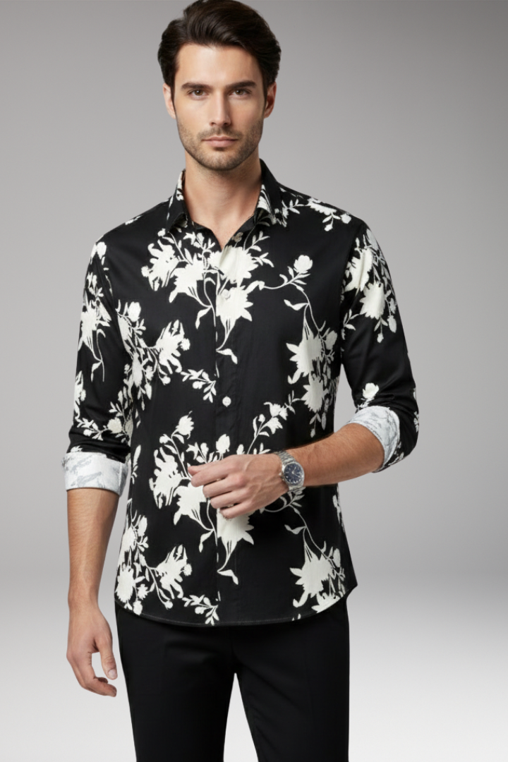 Men’s Shirt with Floral Print and Button Front