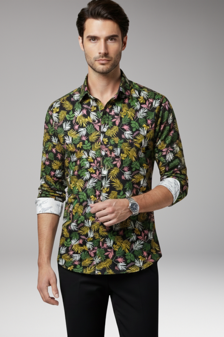 Men’s Shirt with Floral Print and Button Front