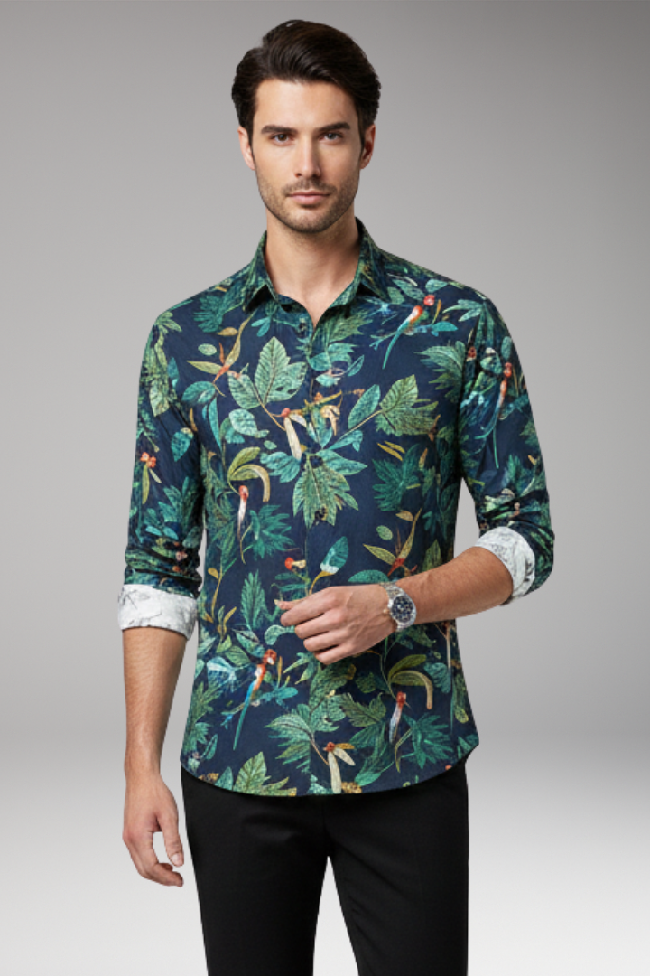 Men’s Shirt with Floral Print and Button Front