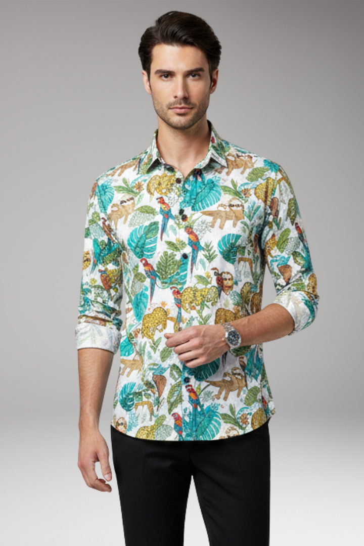 Men’s Shirt with Floral Print and Button Front