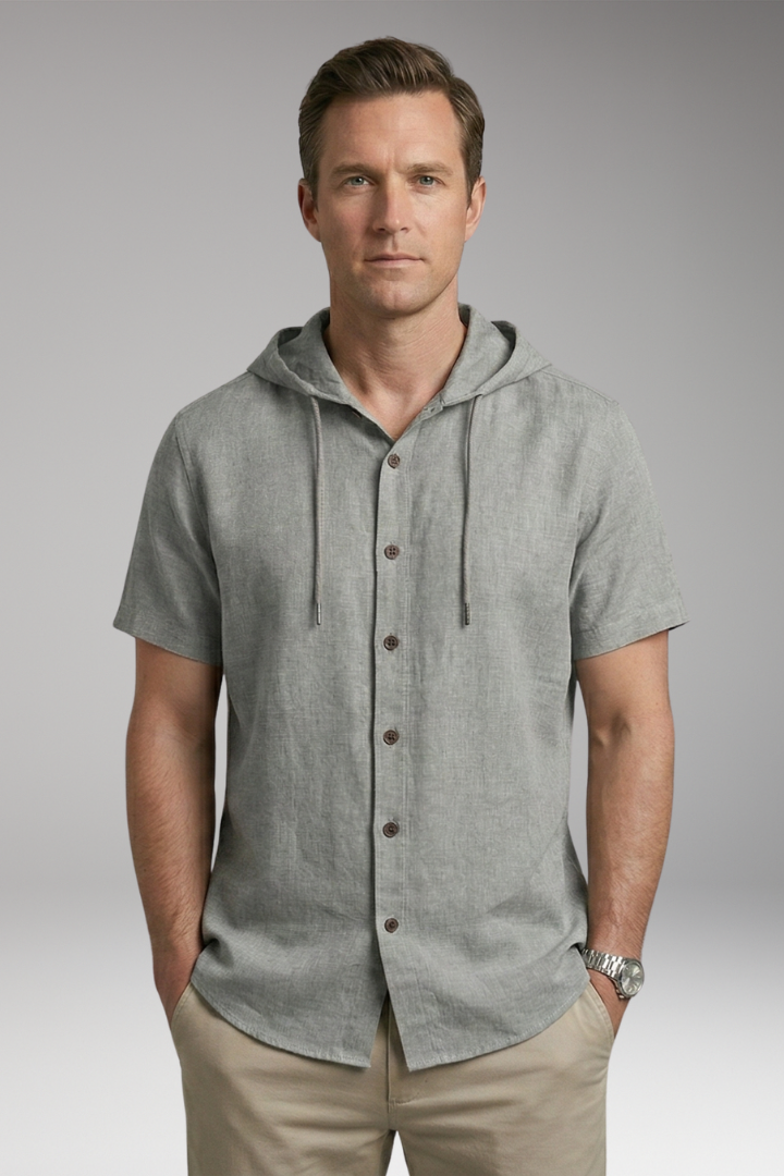 Men's Shirt with Hood and Button Placket