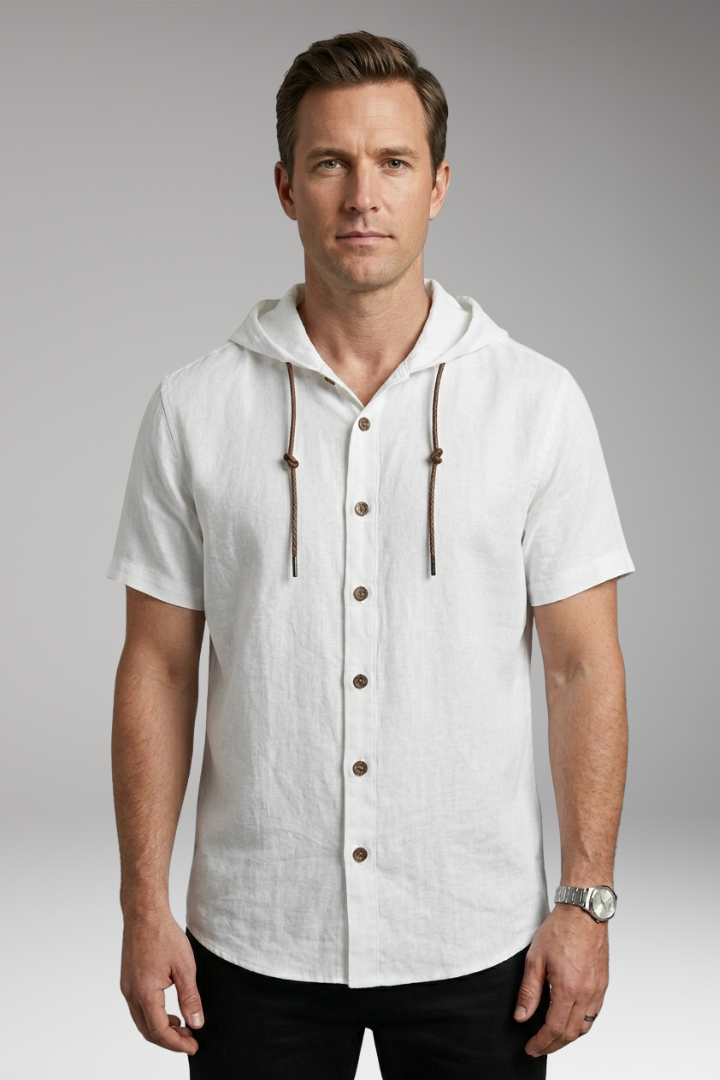 Men's Shirt with Hood and Button Placket