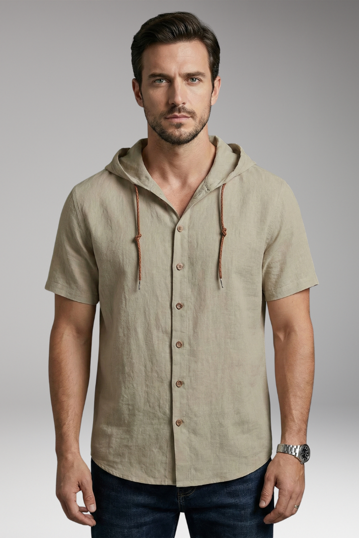Men's Shirt with Hood and Button Placket