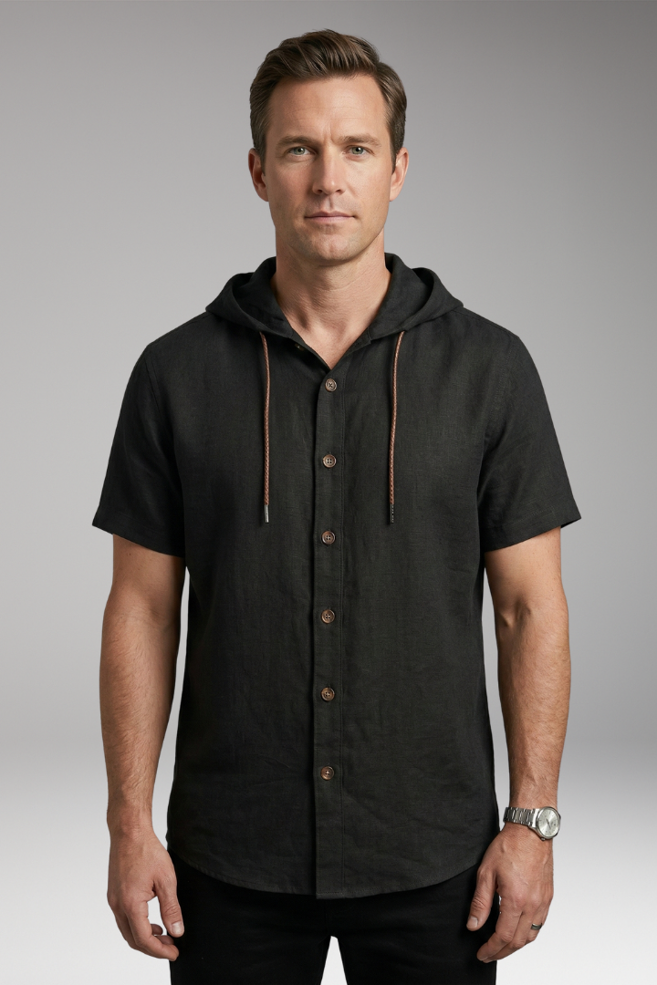Men's Shirt with Hood and Button Placket