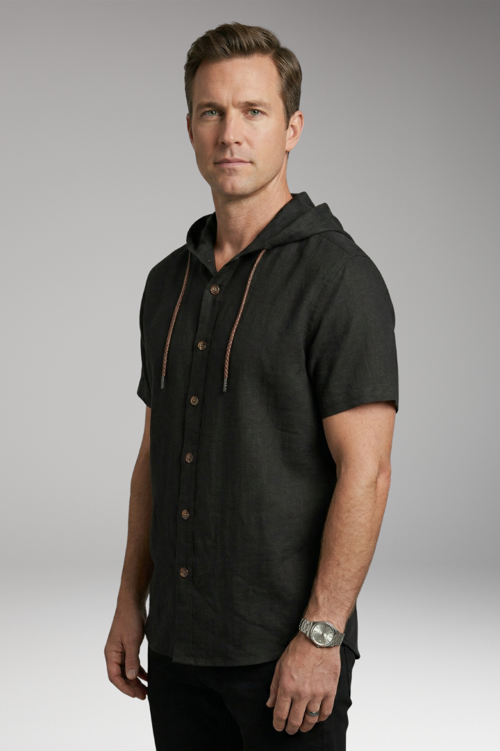 Men's Shirt with Hood and Button Placket