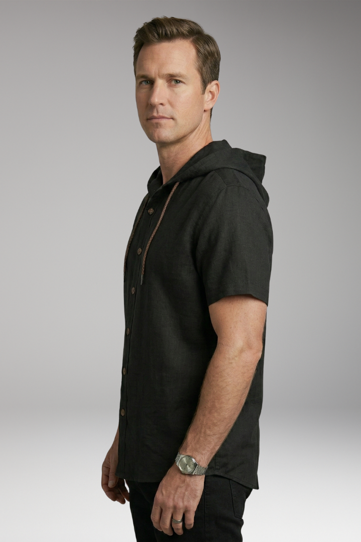 Men's Shirt with Hood and Button Placket