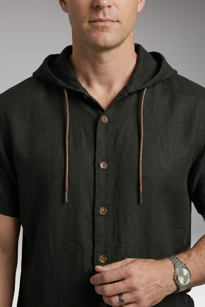Men's Shirt with Hood and Button Placket