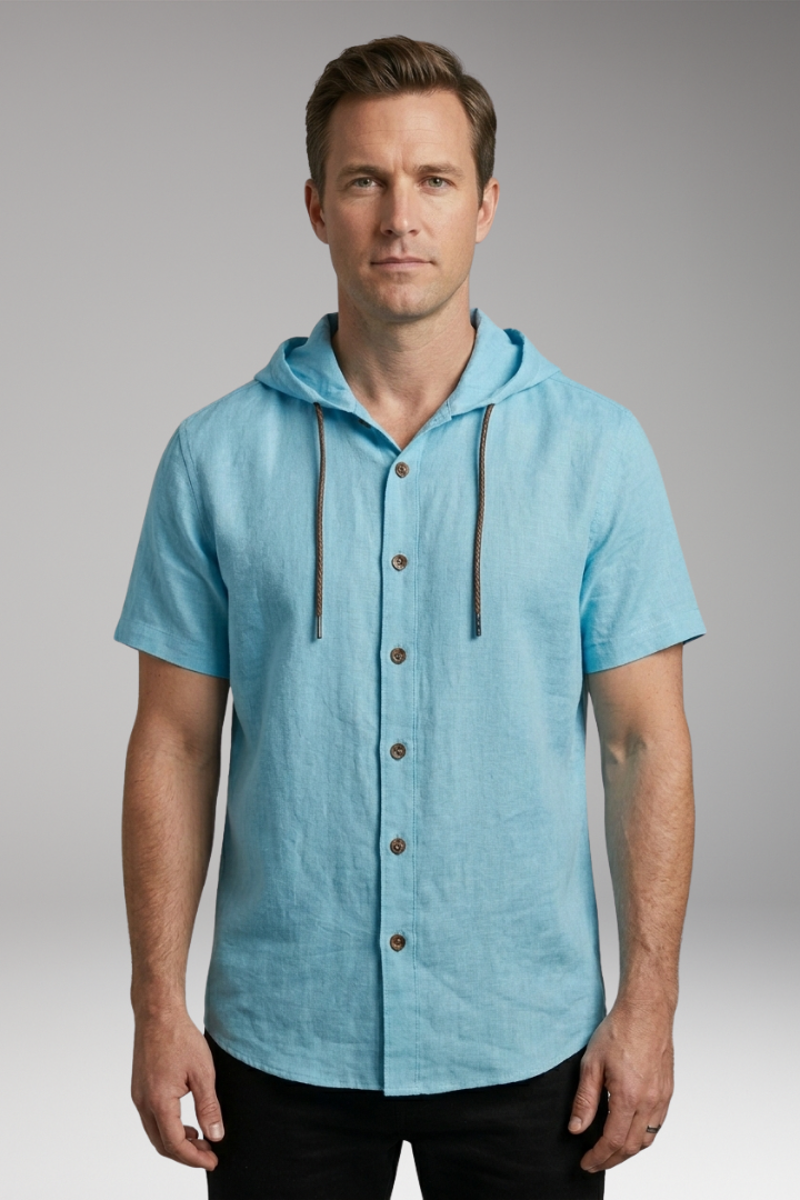 Men's Shirt with Hood and Button Placket