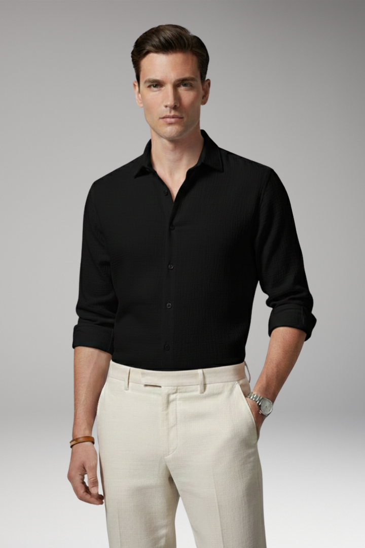 Men's Shirt with Italian Collar and Button Closure