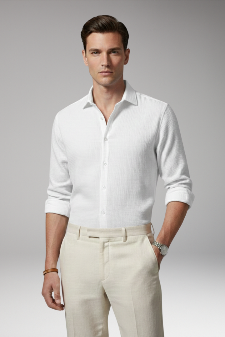 Men's Shirt with Italian Collar and Button Closure