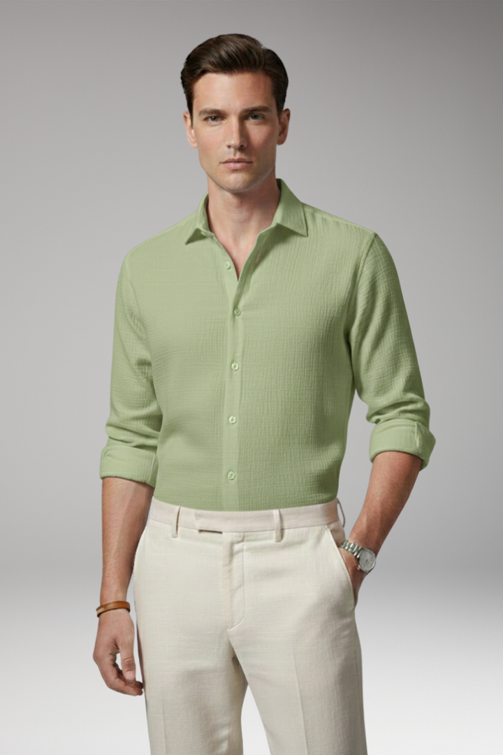 Men's Shirt with Italian Collar and Button Closure
