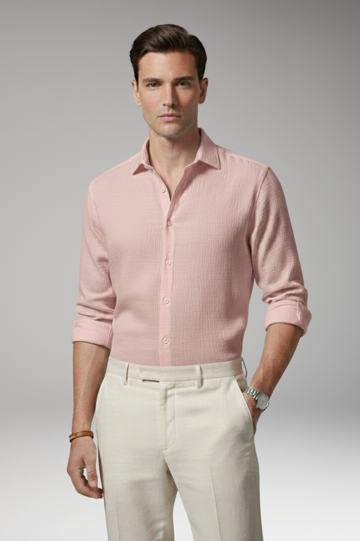 Men's Shirt with Italian Collar and Button Closure