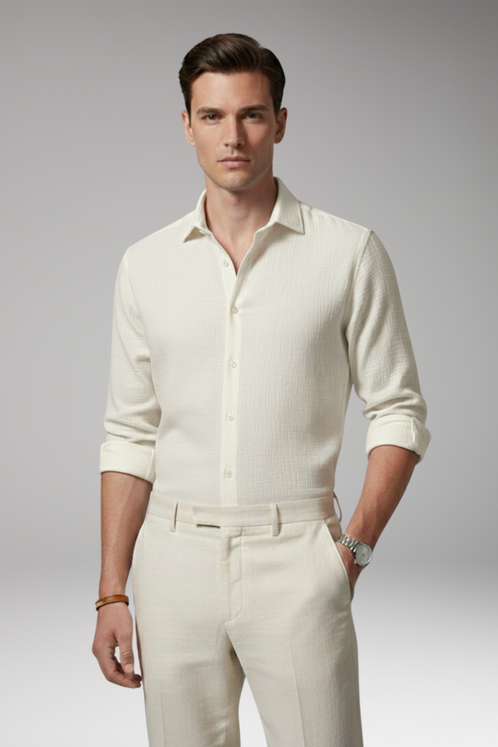 Men's Shirt with Italian Collar and Button Closure
