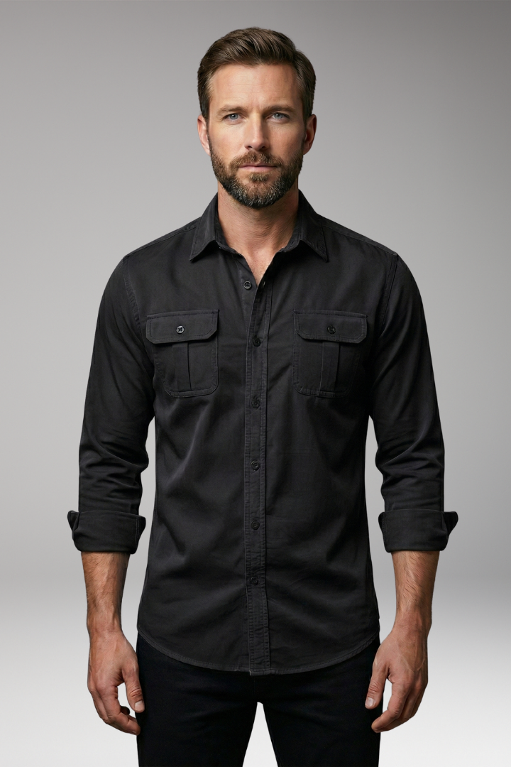 Men's Shirt with Long Sleeves and Button Placket