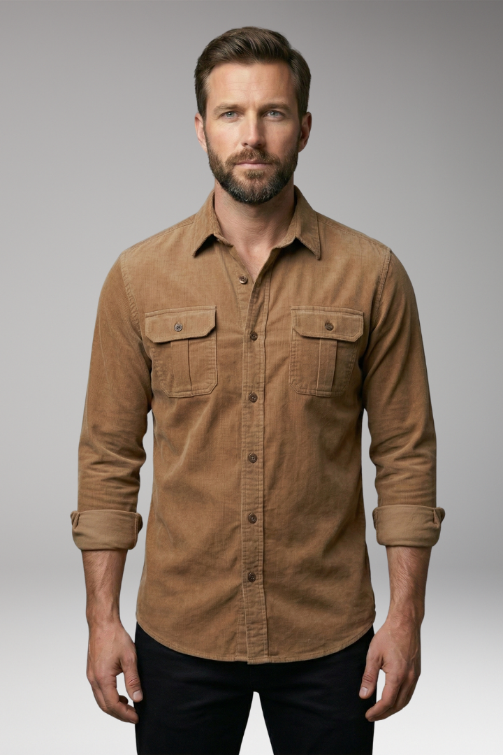 Men's Shirt with Long Sleeves and Button Placket