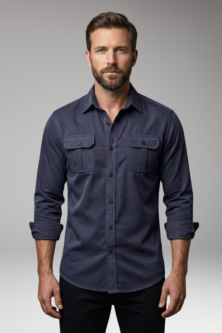 Men's Shirt with Long Sleeves and Button Placket