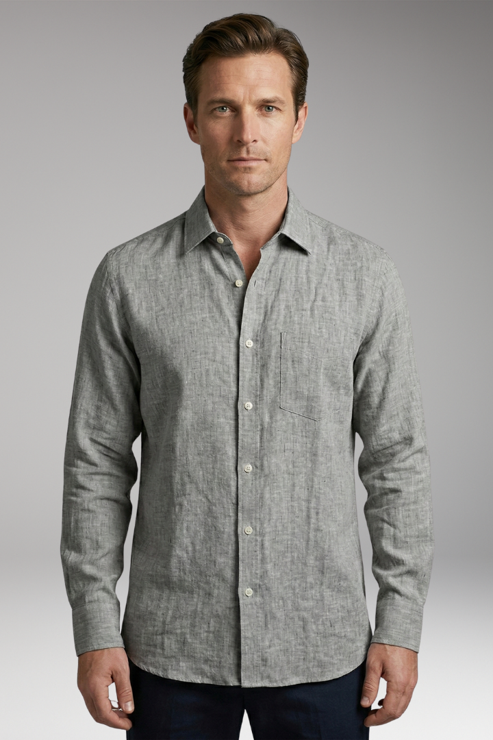 Men's Shirt with Long Sleeves and Button Placket