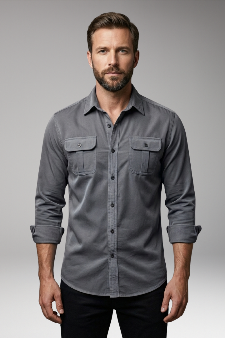 Men's Shirt with Long Sleeves and Button Placket