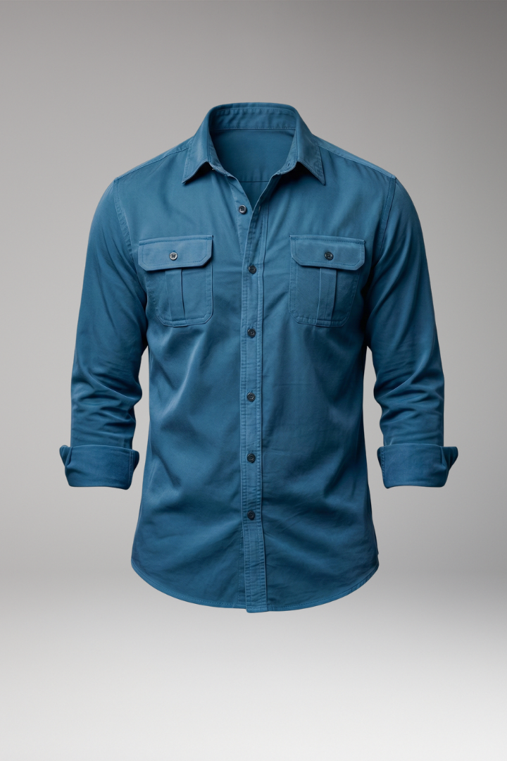 Men's Shirt with Long Sleeves and Button Placket