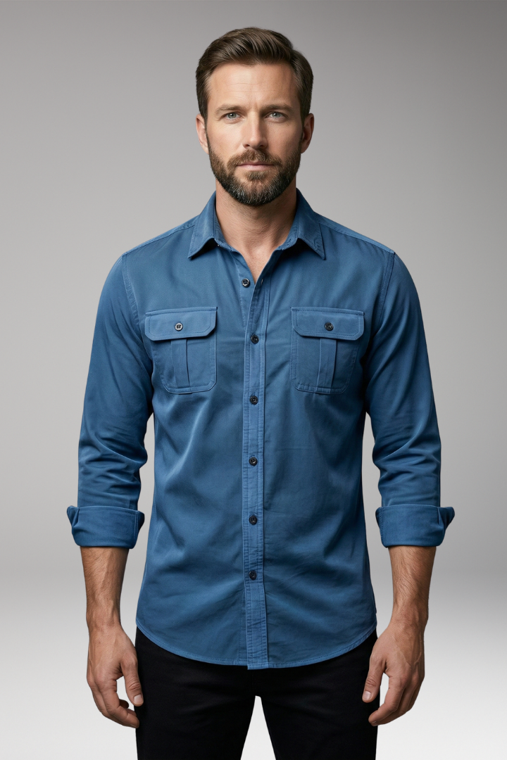 Men's Shirt with Long Sleeves and Button Placket