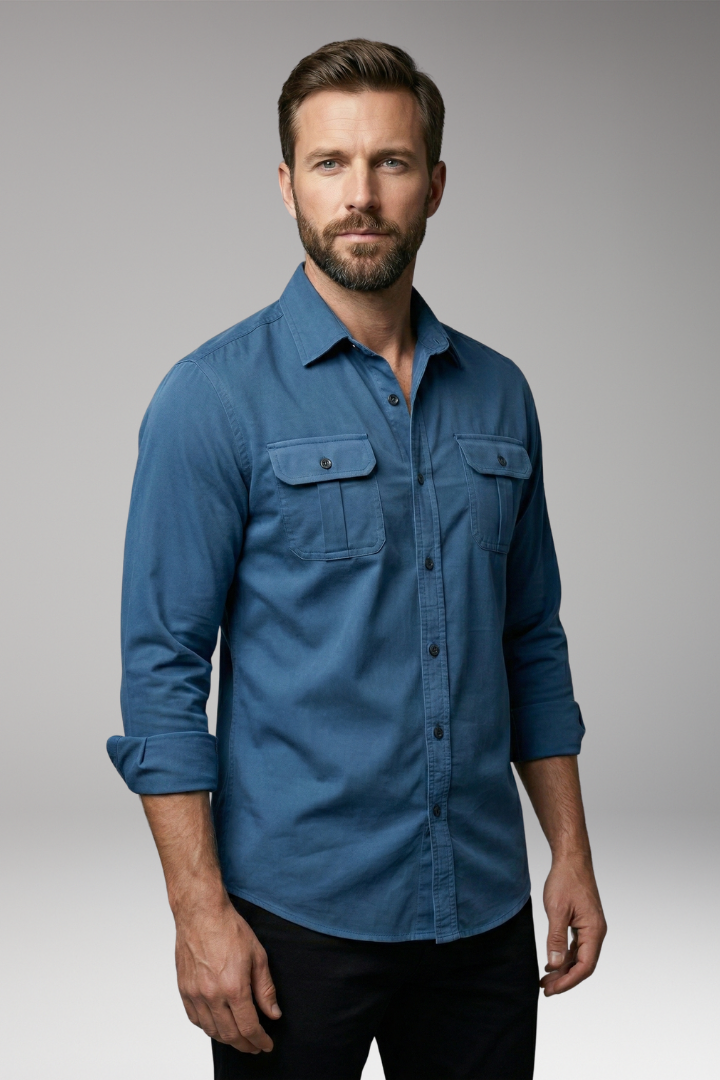 Men's Shirt with Long Sleeves and Button Placket