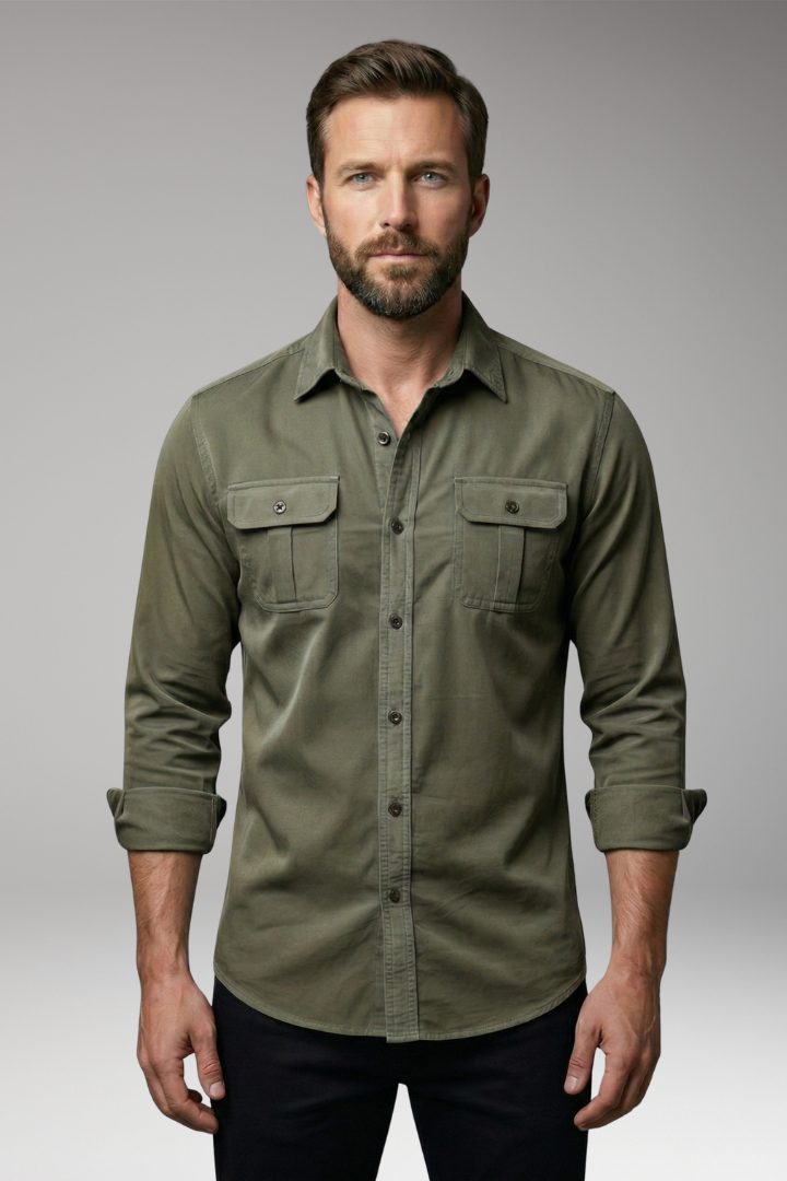 Men's Shirt with Long Sleeves and Button Placket