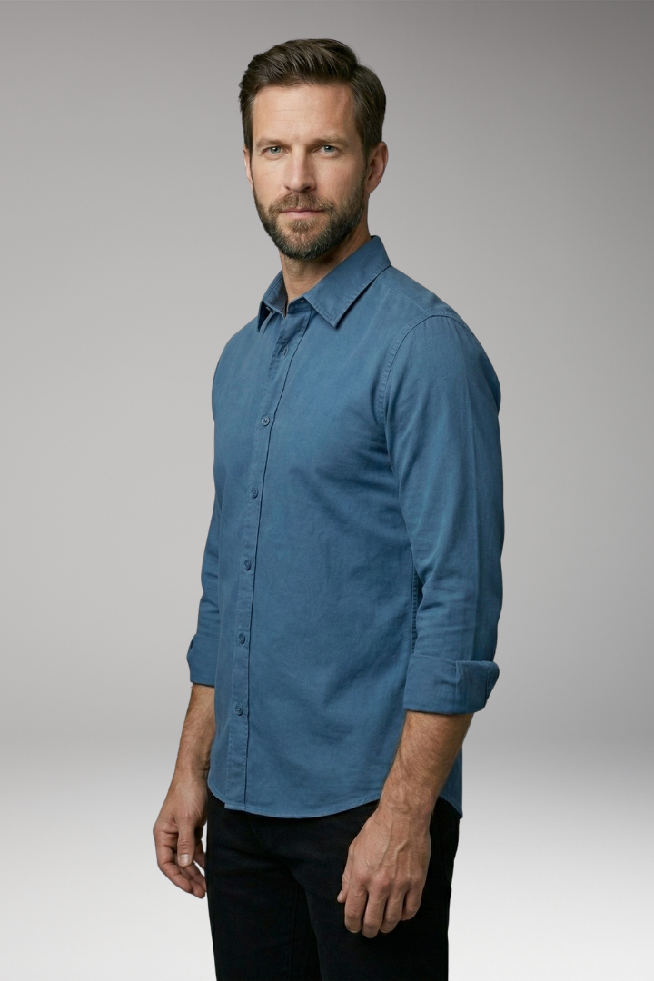 Men's Shirt with Long Sleeves and Button Placket