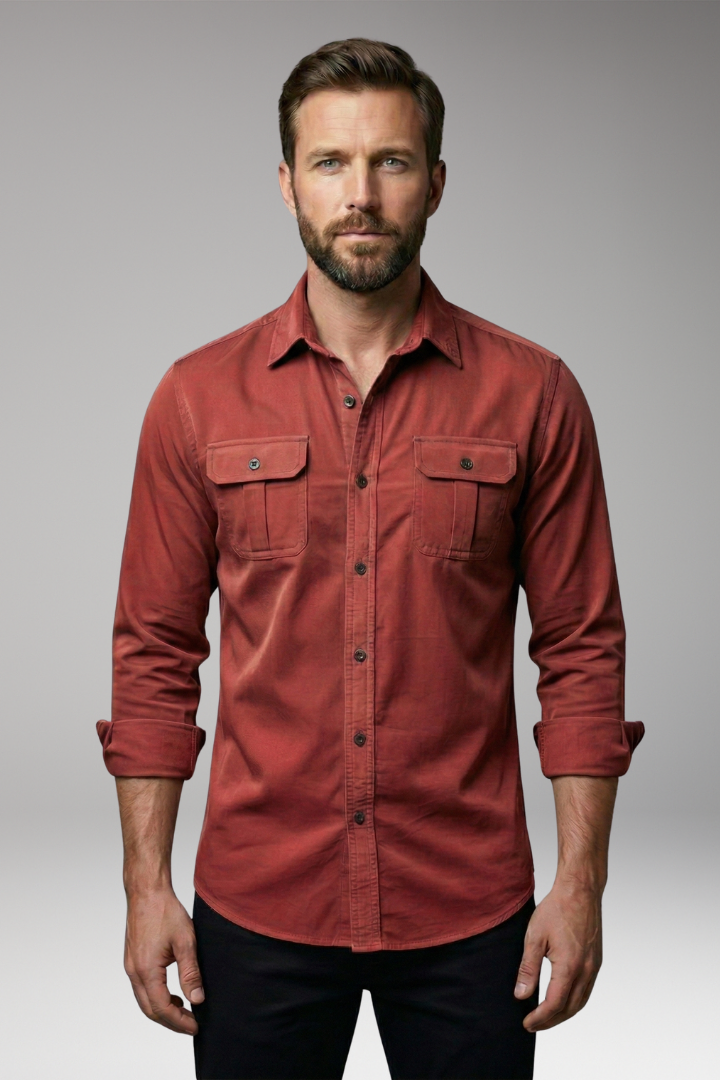 Men's Shirt with Long Sleeves and Button Placket