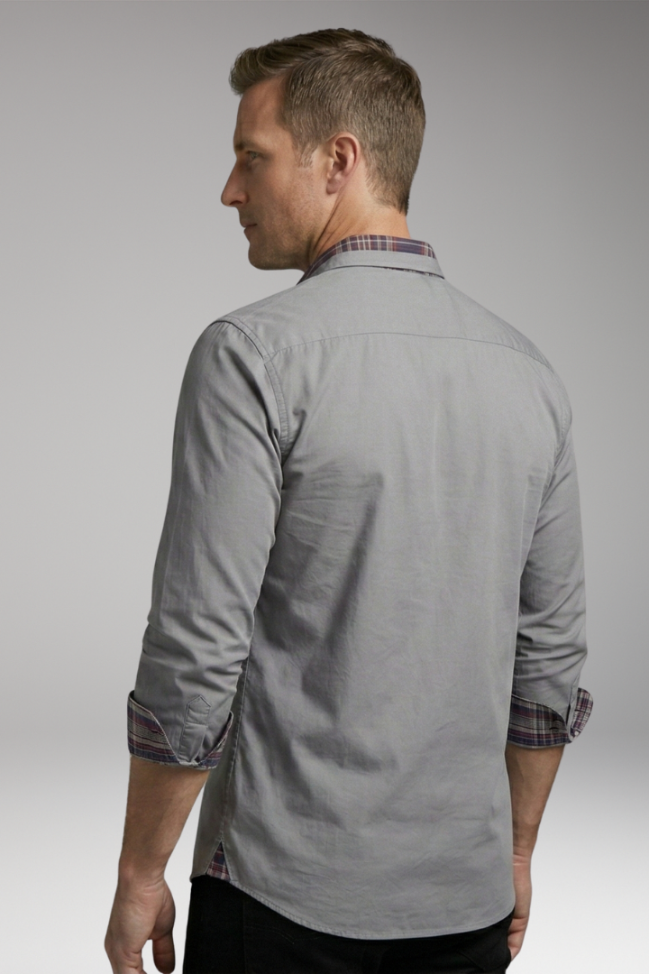 Men's Shirt with Long Sleeves and Checkered Cuffs