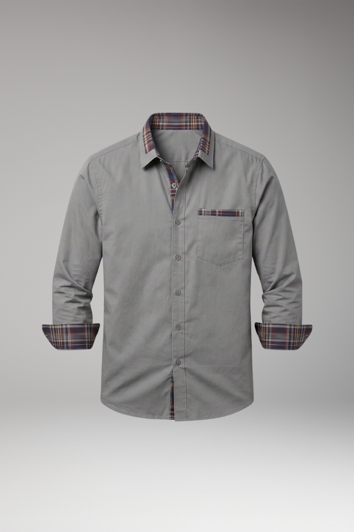 Men's Shirt with Long Sleeves and Checkered Cuffs