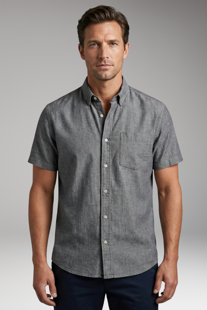 Men's Shirt with Short Sleeves and Chest Pocket