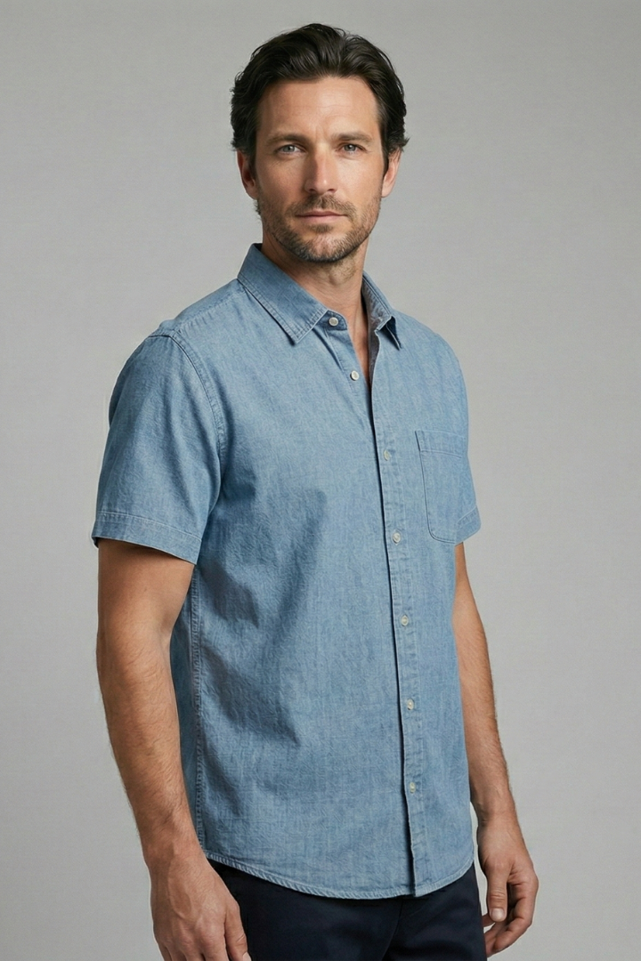 Men's Shirt with Short Sleeves and Chest Pocket