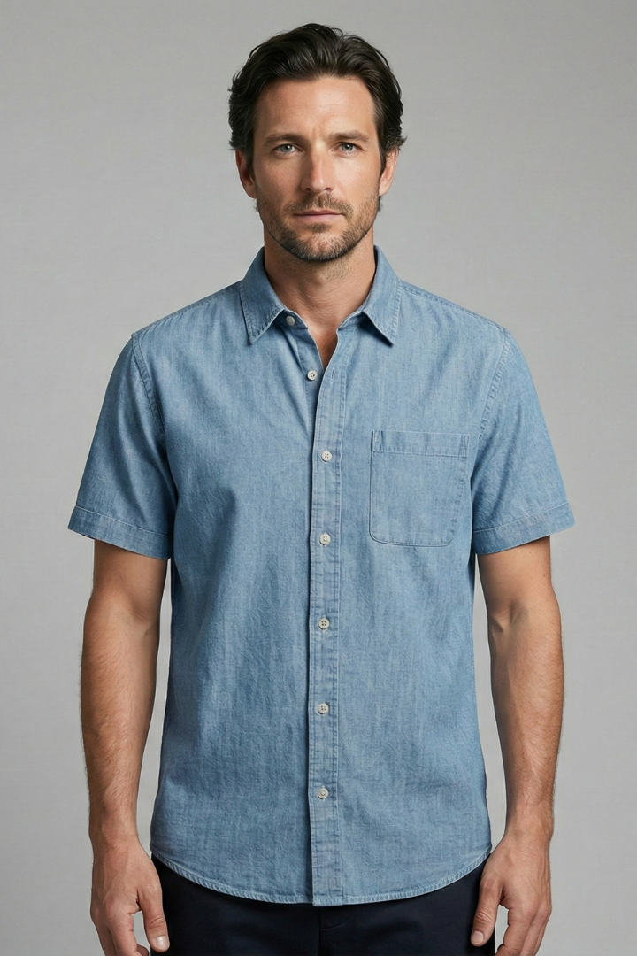 Men's Shirt with Short Sleeves and Chest Pocket