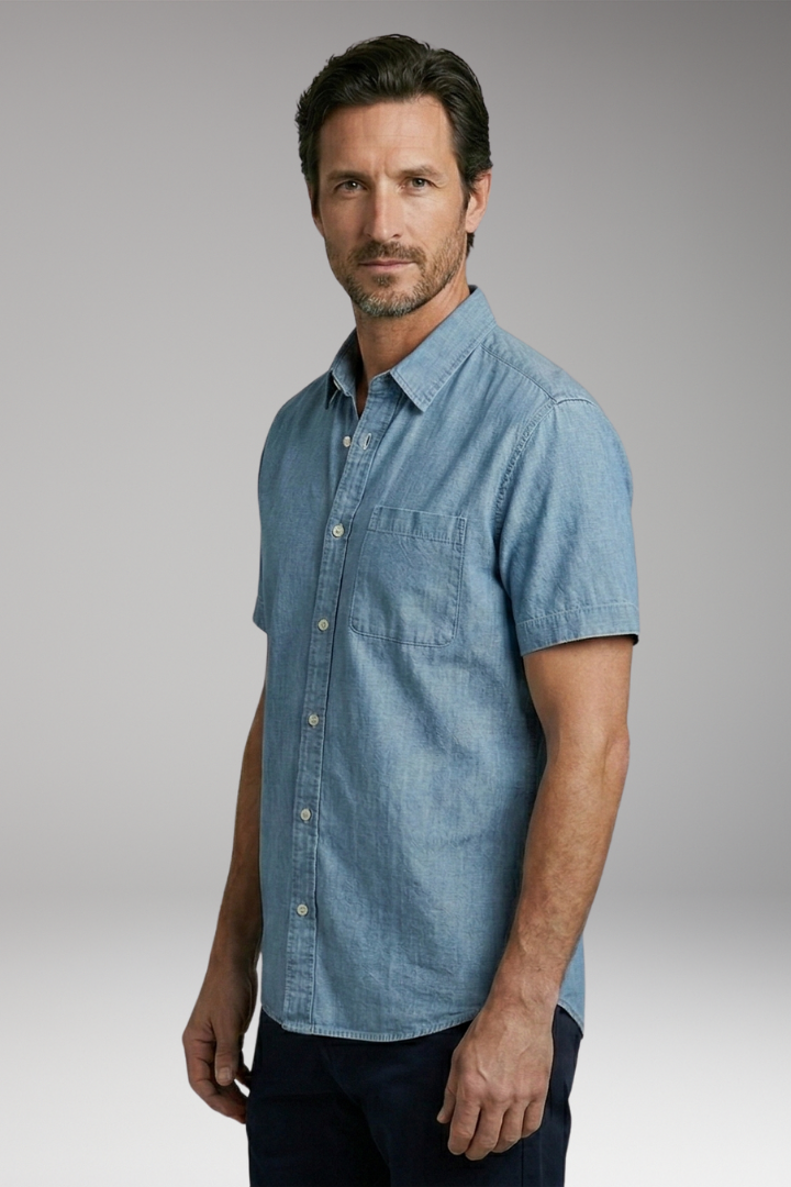 Men's Shirt with Short Sleeves and Chest Pocket