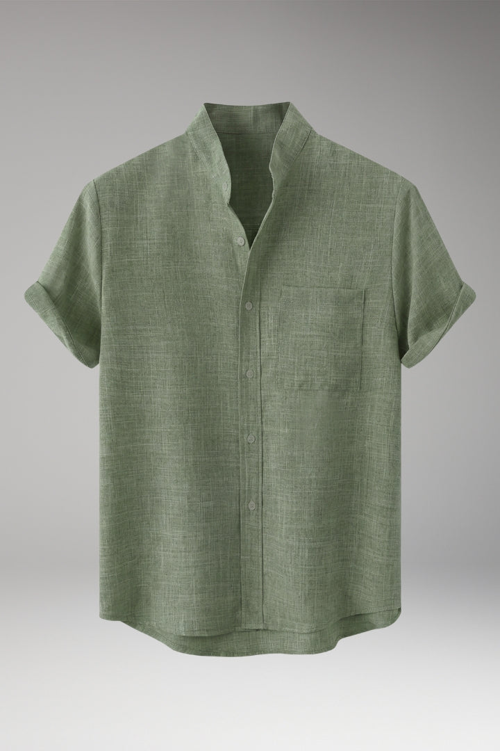Men's Short-Sleeved Shirt with Stand-Up Collar
