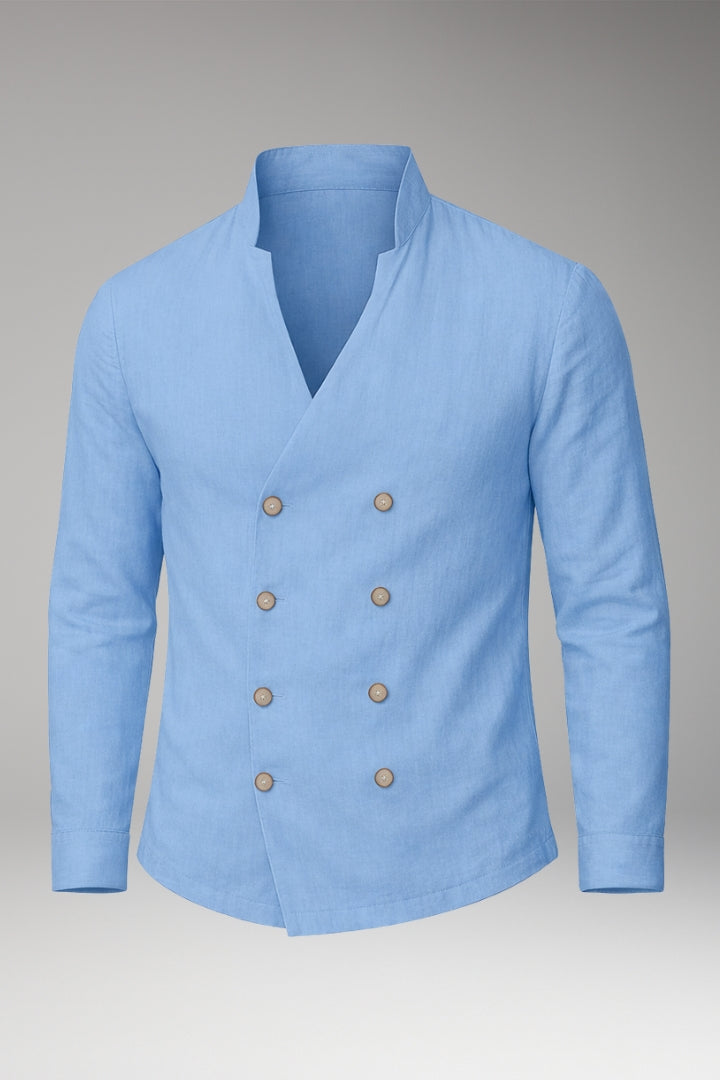 Men's Shirt with Stand-Up Collar and Decorative Buttons