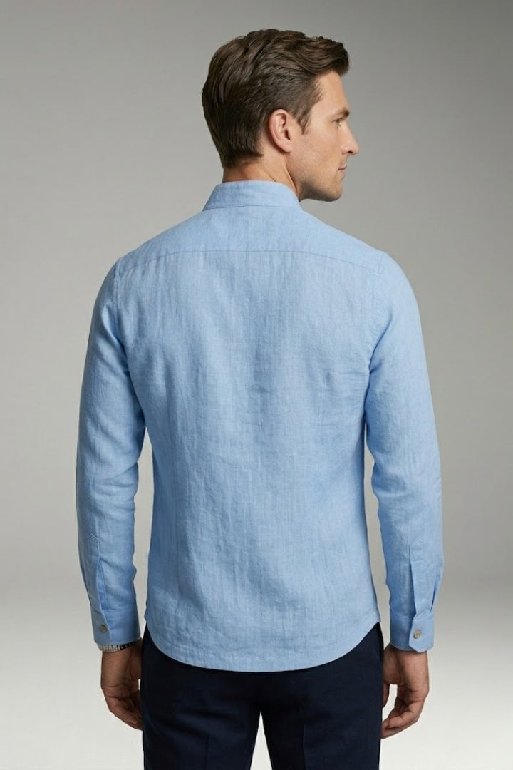 Men's Shirt with Stand-Up Collar and Decorative Buttons