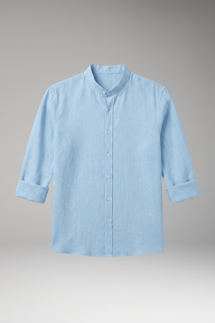 Men's Shirt with Stand-up Collar and Button Placket