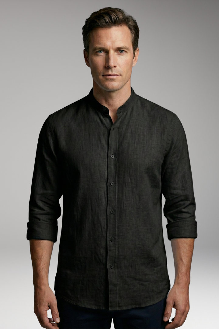 Men's Shirt with Stand-up Collar and Button Placket