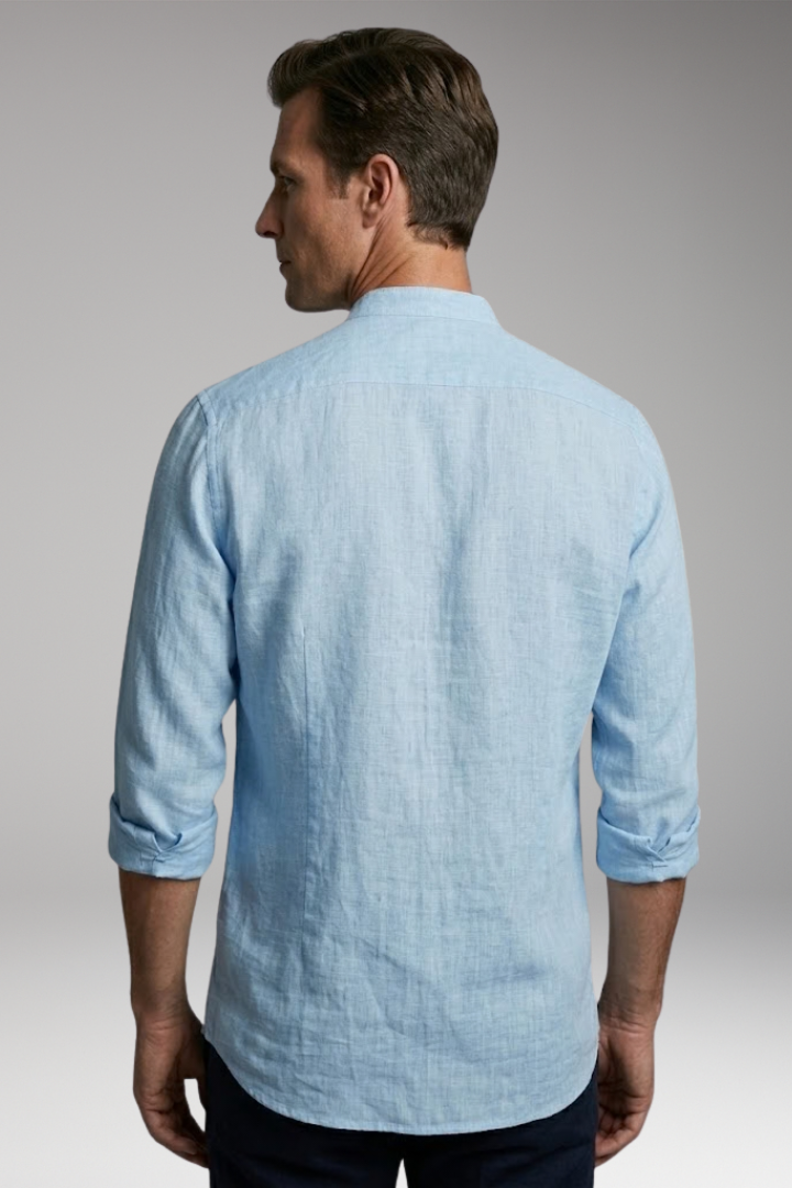 Men's Shirt with Stand-up Collar and Button Placket
