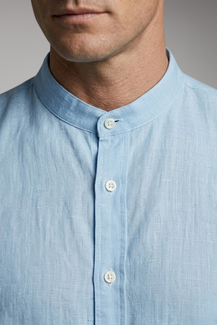 Men's Shirt with Stand-up Collar and Button Placket