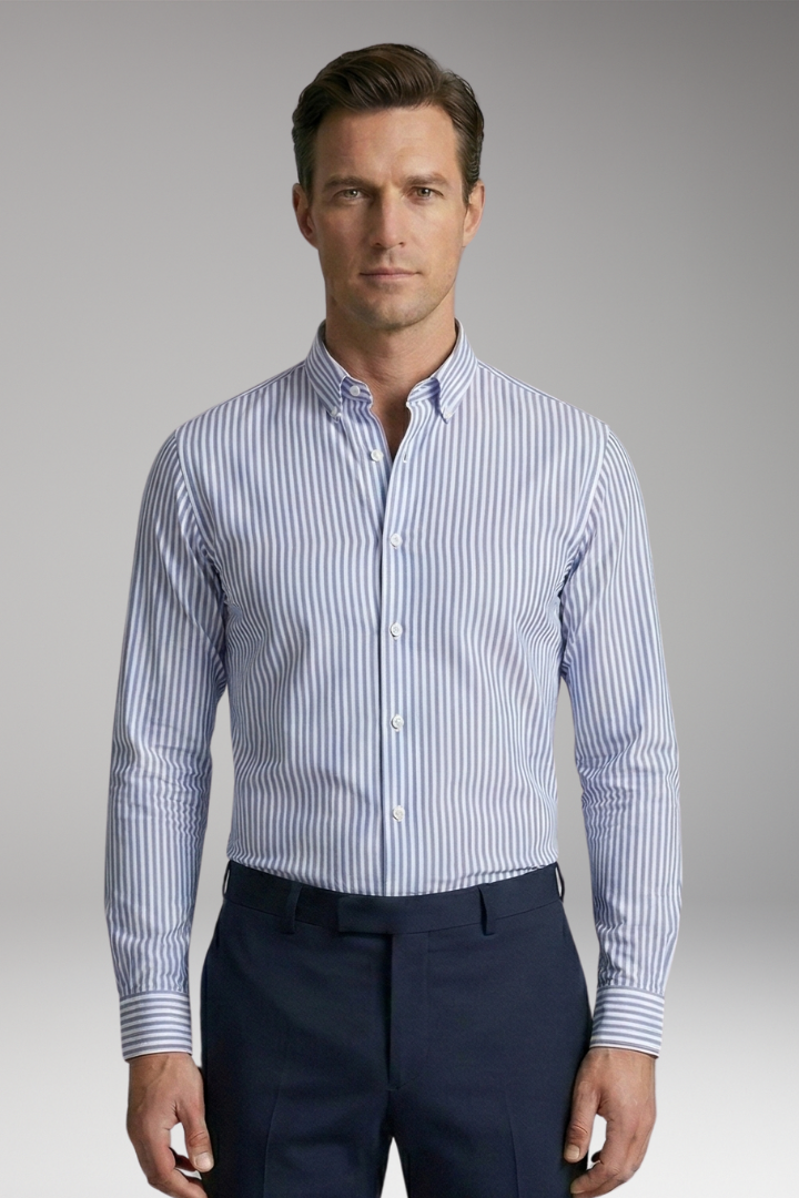 Men's Shirt with Striped Design and Classic Collar