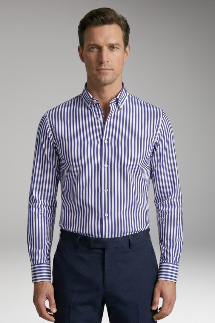 Men's Shirt with Striped Design and Classic Collar