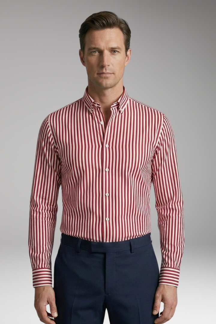 Men's Shirt with Striped Design and Classic Collar