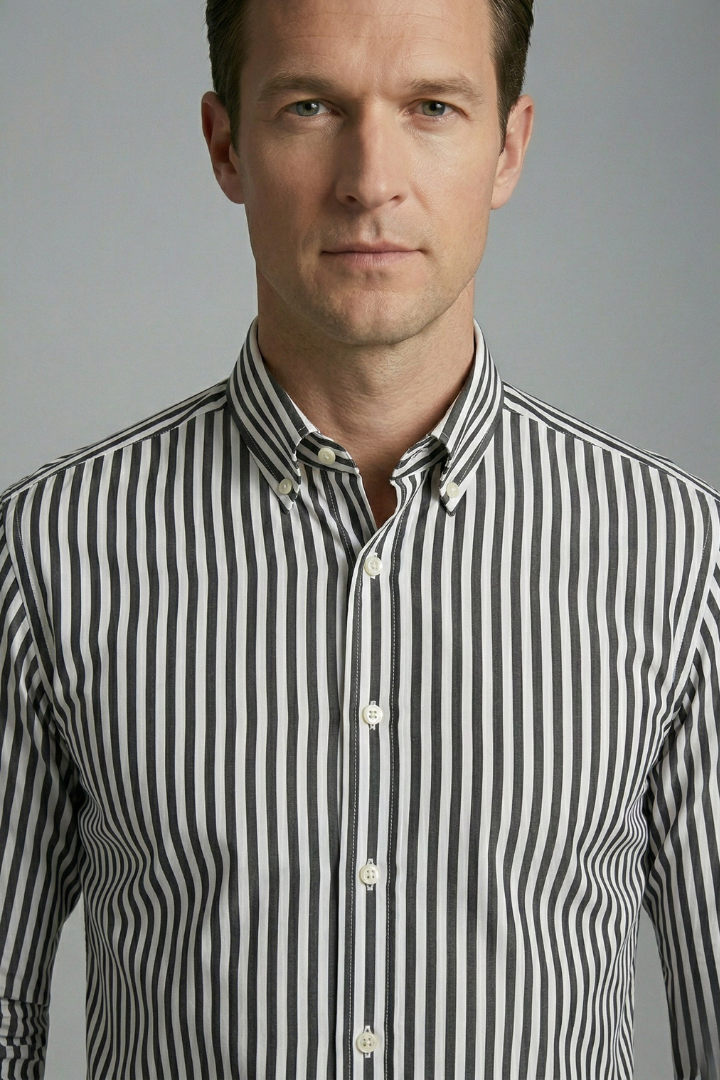 Men's Shirt with Striped Design and Classic Collar