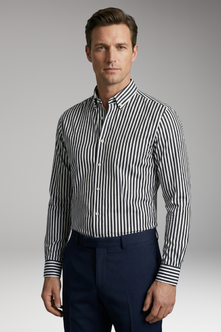 Men's Shirt with Striped Design and Classic Collar