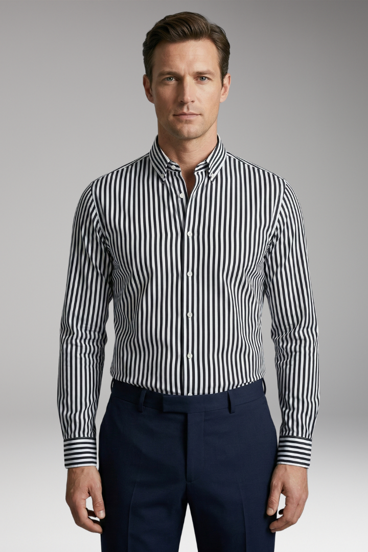 Men's Shirt with Striped Design and Classic Collar