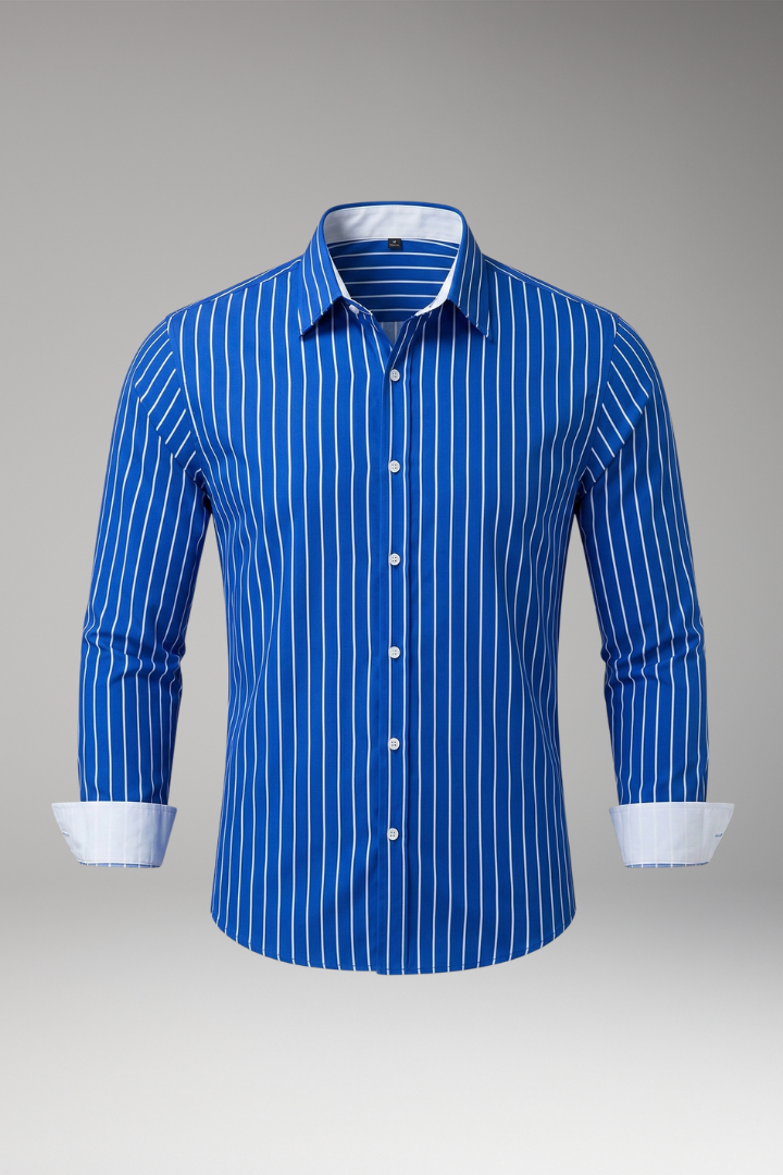 Men's Shirt with Striped Design and Lapel Collar